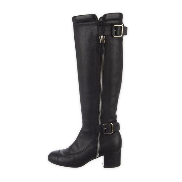 Chanel Interlocking CC Logo Leather Knee-High Riding Boots - Picture 2 of 8